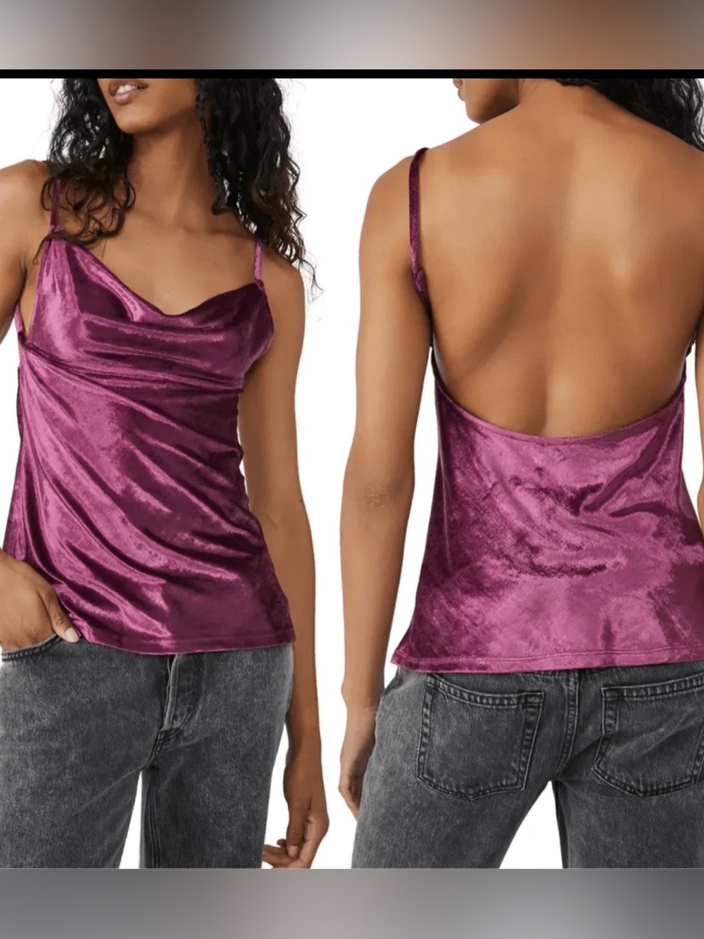 Free People Intimately Women's Backless All Night Velvet Fig Jam Tunic Size S